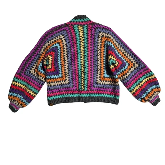 HANDMADE CROCHET OPEN FRONT GRANNY CARDIGAN SWEATER SZ M - Picture 6 of 9